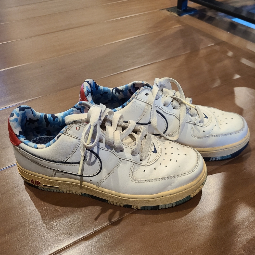 Nike White and blue camo air force 1s